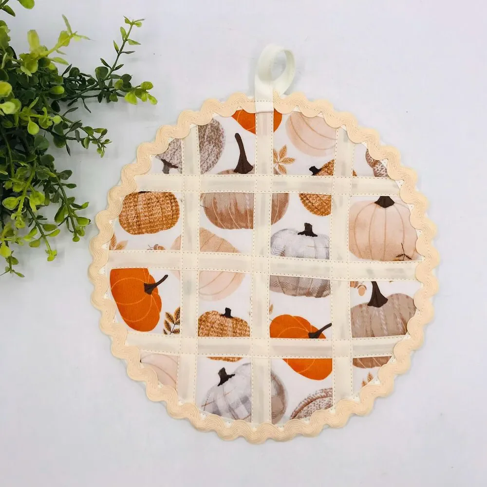 Pie Trivet Hotpad Pumpkin Pie Neutral Orange Cream Boho Cotton Machine Washable